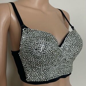 SPARKLING Black RHINESTONE Corset BUSTIER Bralette BRA TOP  38